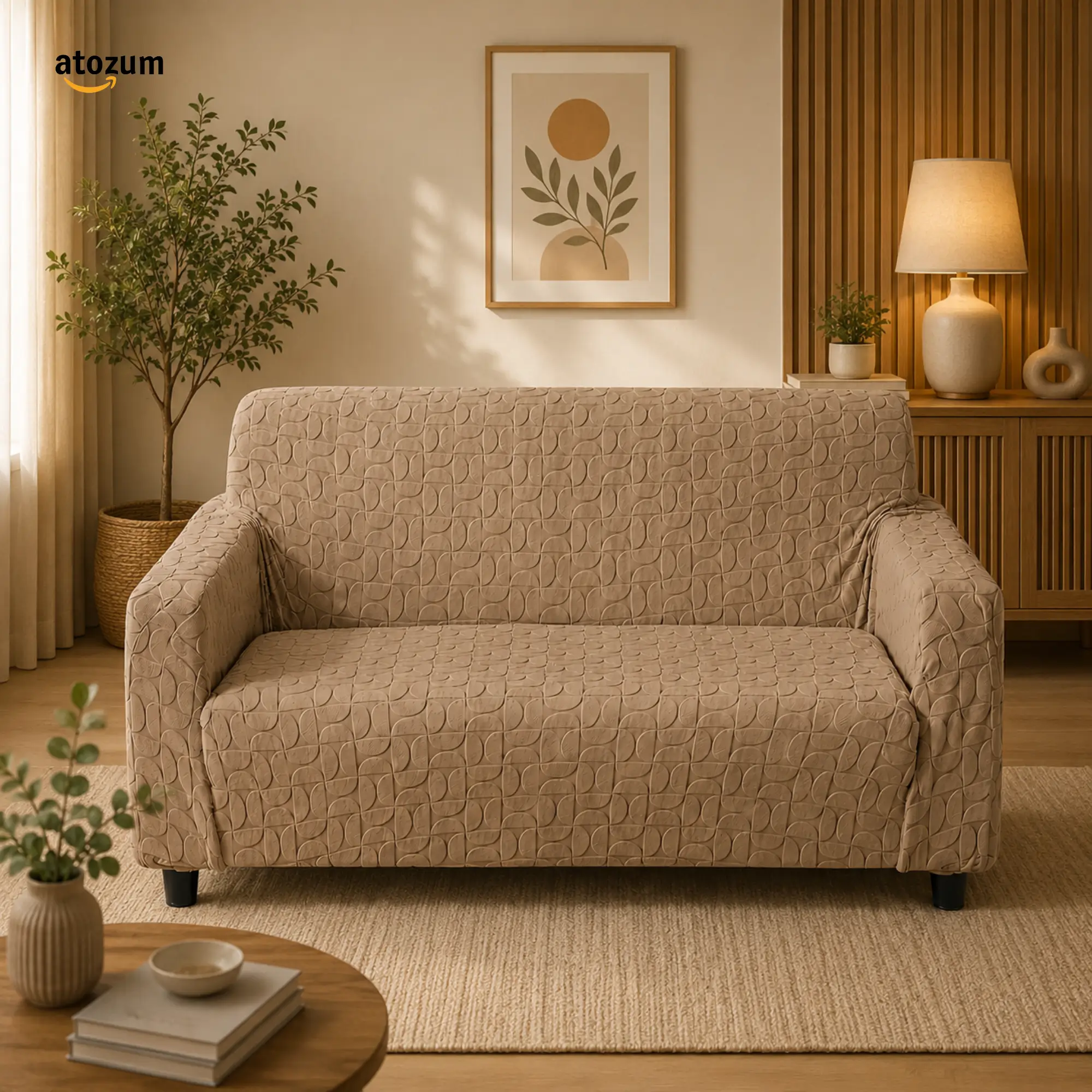 Fujian Jacquard Embossed Beige Sofa Cover