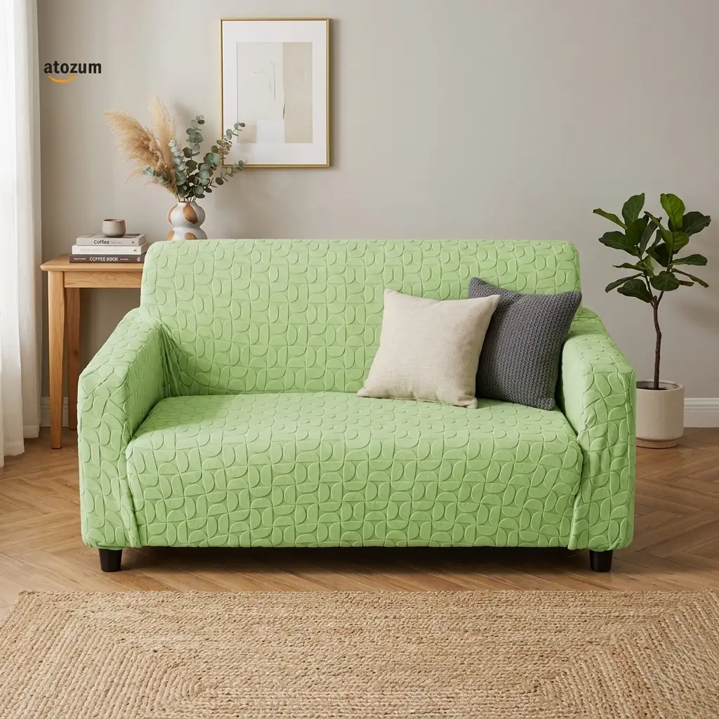 Fujian Jacquard Embossed Light Green Sofa Cover