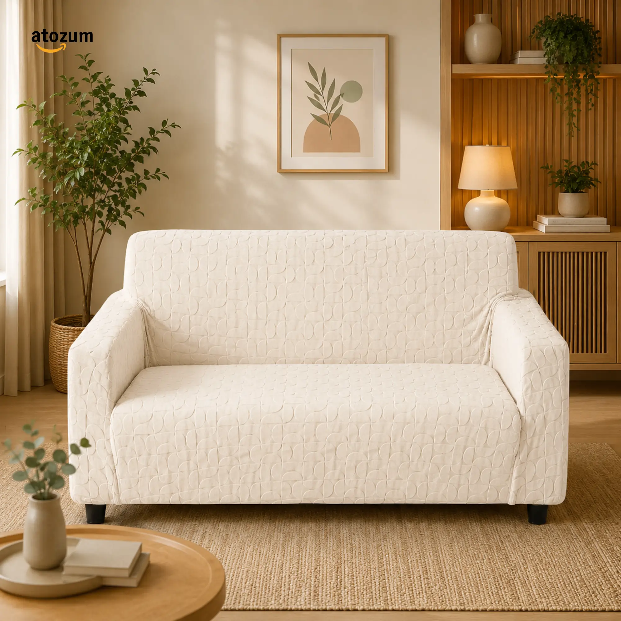 Fujian Jacquard Embossed Off White Sofa Cover