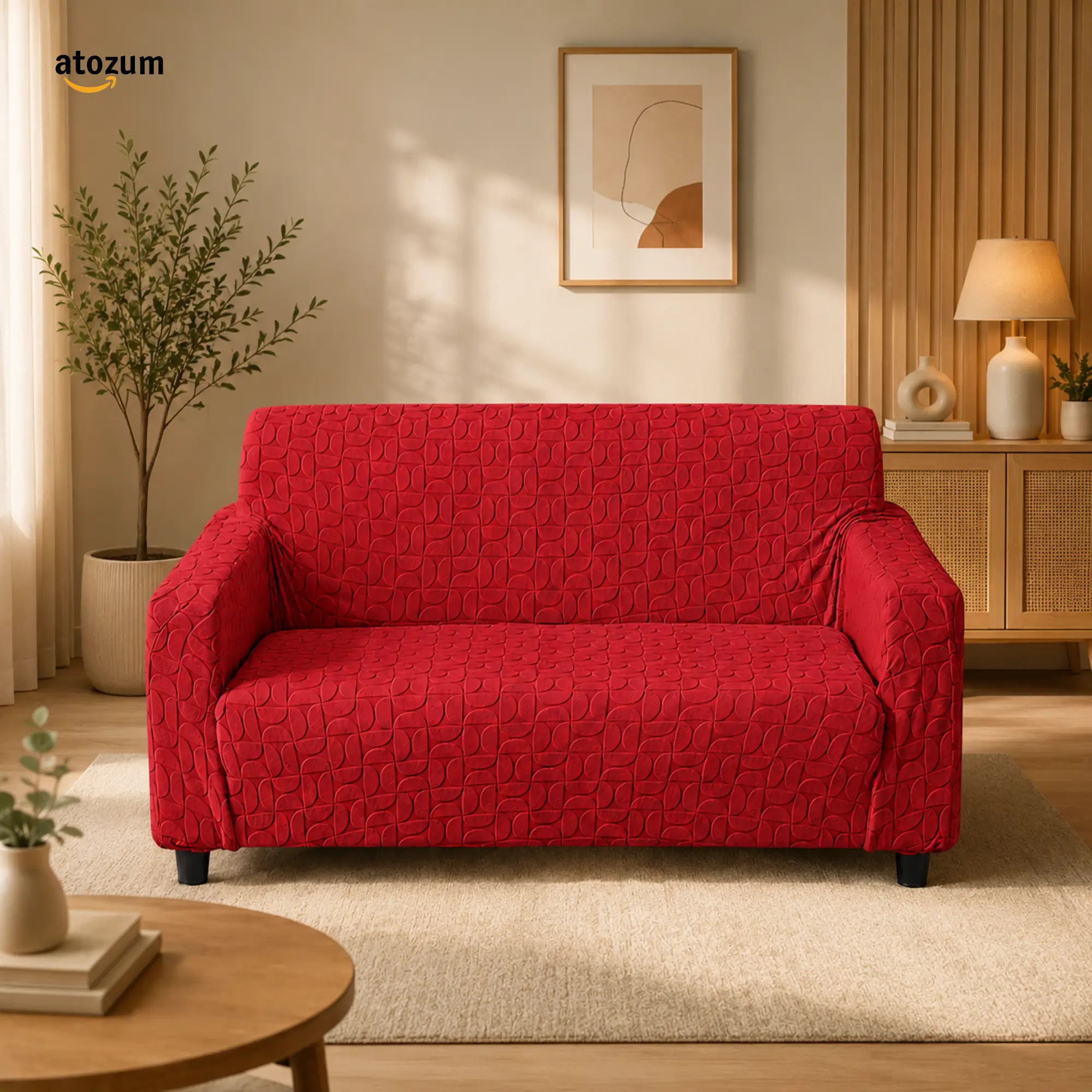 Fujian Jacquard Embossed Red Sofa Cover