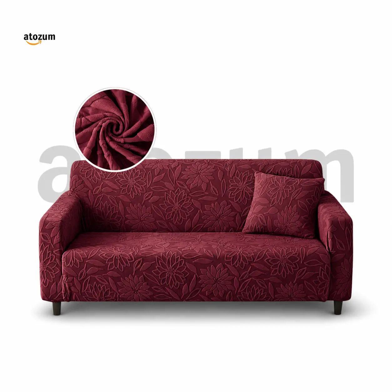 Fujian Jacquard Flower Maroon Sofa Cover