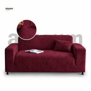 Fujian Jacquard Leaf Maroon Sofa Cover