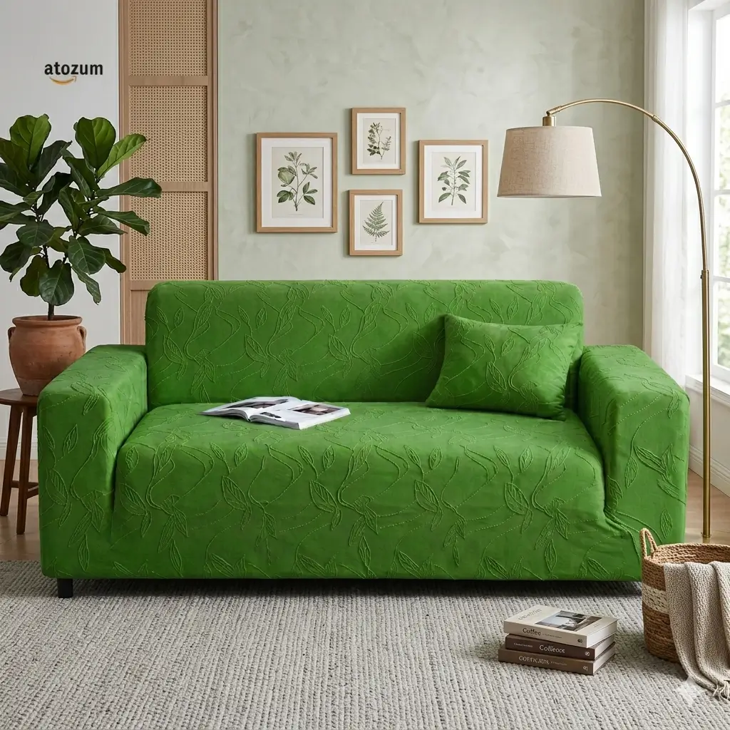 Fujian Jacquard Wave Green Sofa Cover