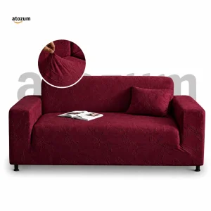 Fujian Jacquard Wave Maroon Sofa Cover