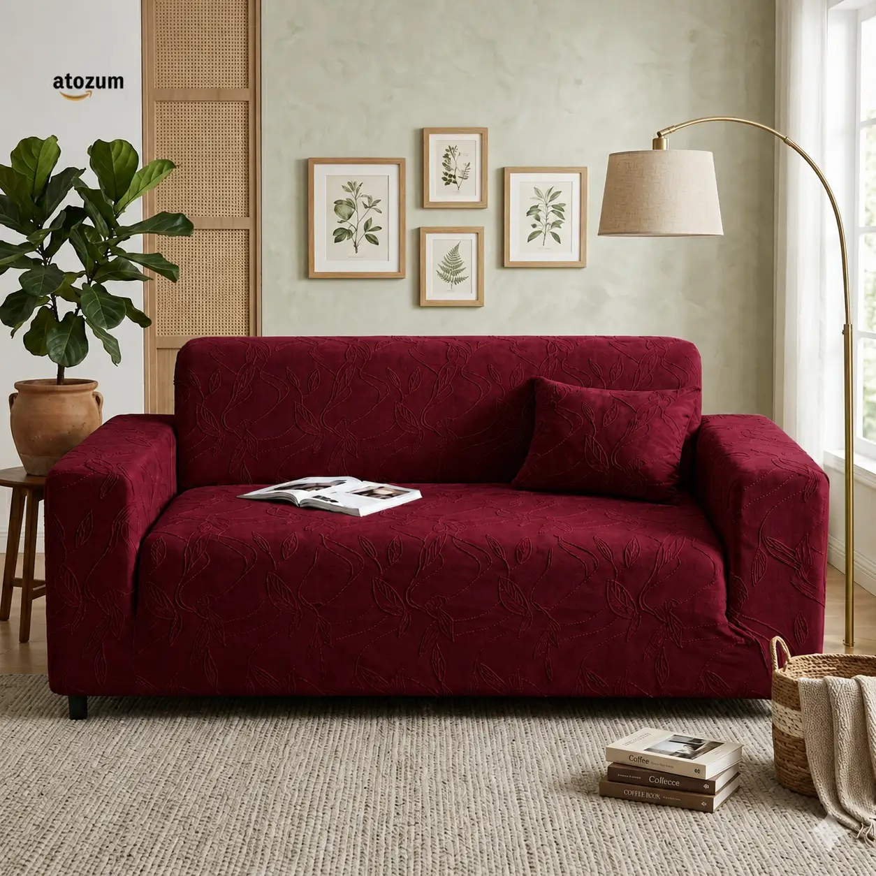 Fujian Jacquard Wave Maroon Sofa Cover