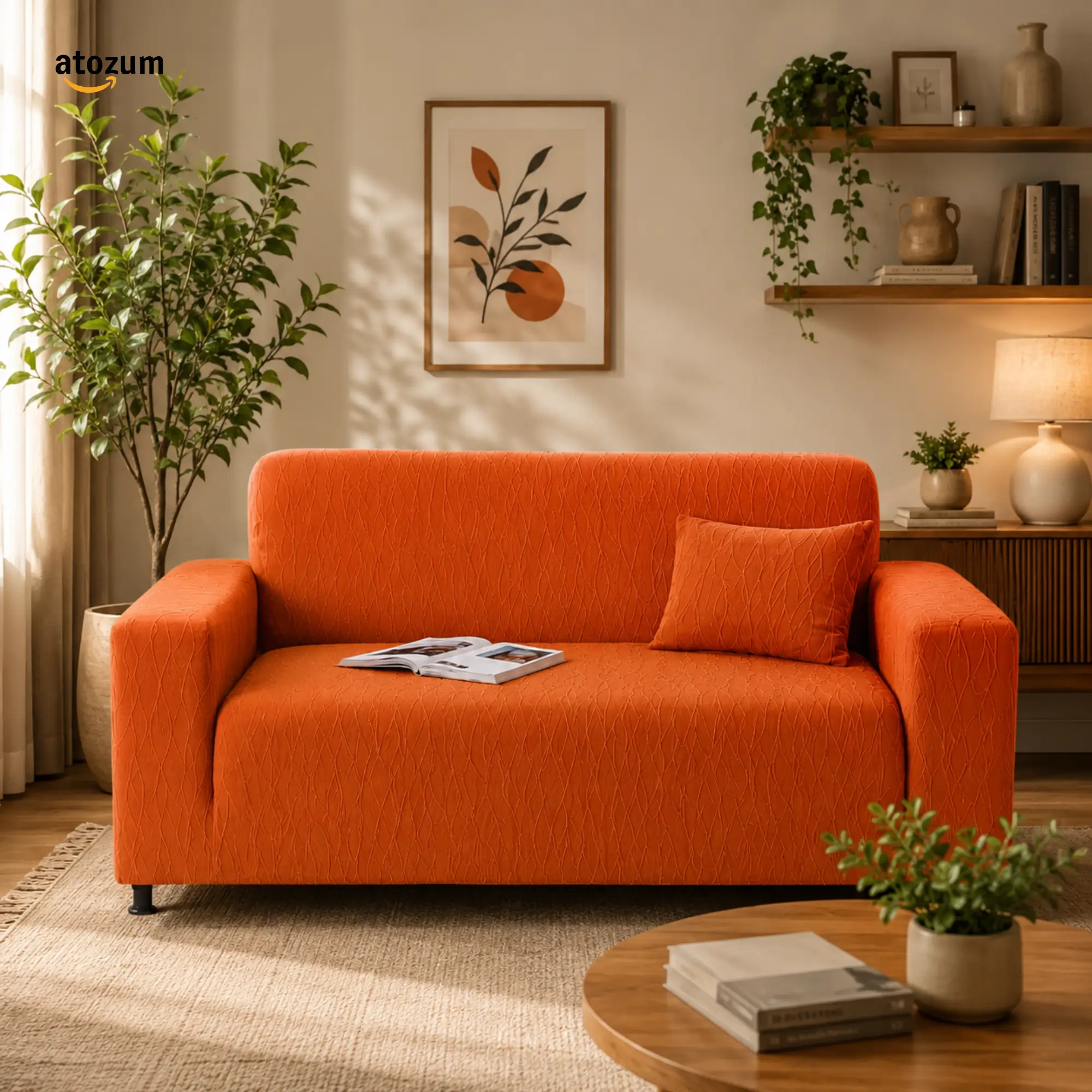 Fujian Jacquard Wave Orange Sofa Cover