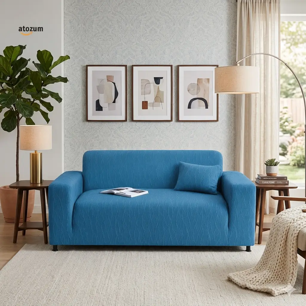 Fujian Jacquard Wave Sky Blue Sofa Cover