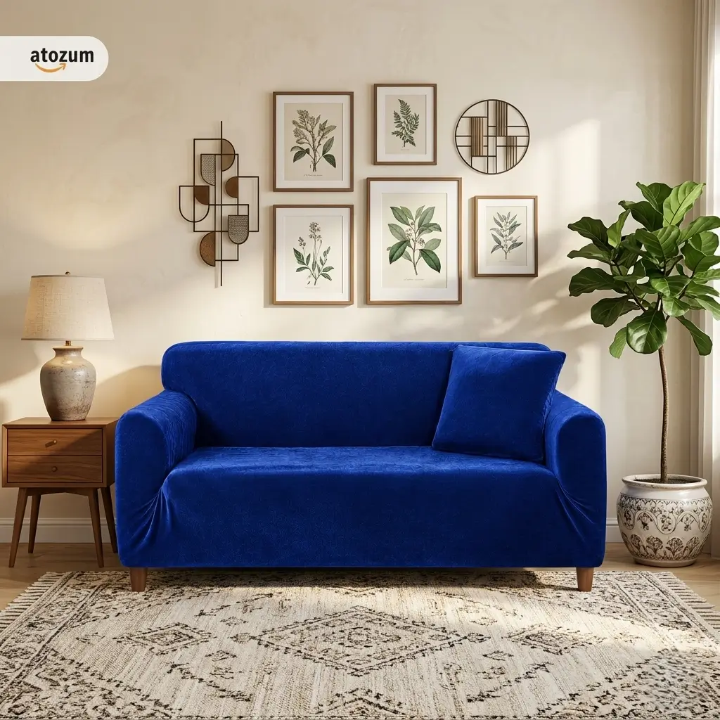 Velvet Royel Blue Sofa Cover