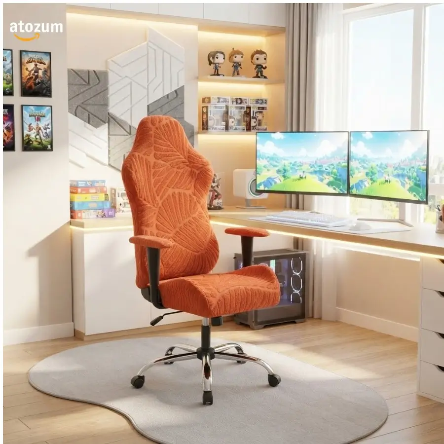 Premium Fujian Jacquard Gaming Chair Cover | Orange Leaf | Custom Fit Gaming Chair Cover Bangladesh - Image 2