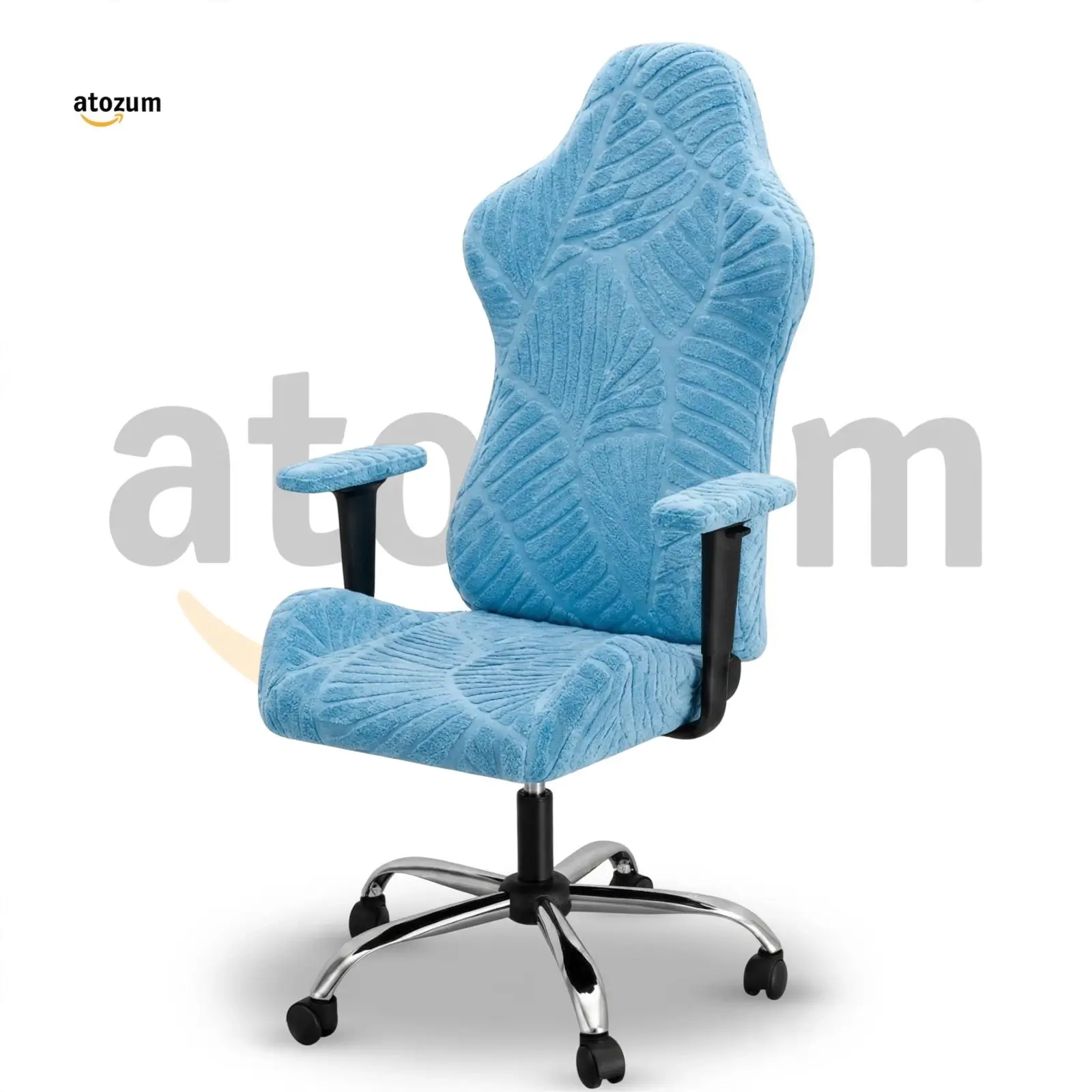 Premium Fujian Jacquard Gaming Chair Cover | Sky Blue Leaf | Custom Fit Gaming Chair Cover Bangladesh