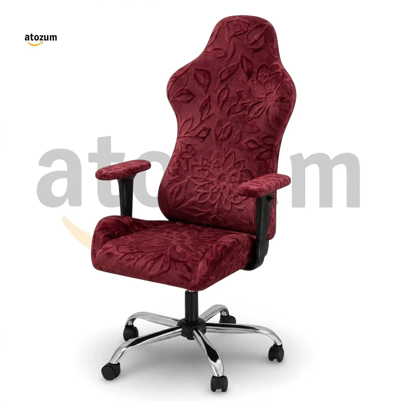 Premium Fujian Jacquard Gaming Chair Cover | Maroon Flower | Custom Fit Gaming Chair Cover Bangladesh