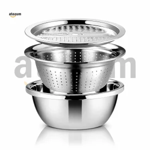 3 In 1 Stainless Steel Drain Basket & Vegetable Cutter Bowl
