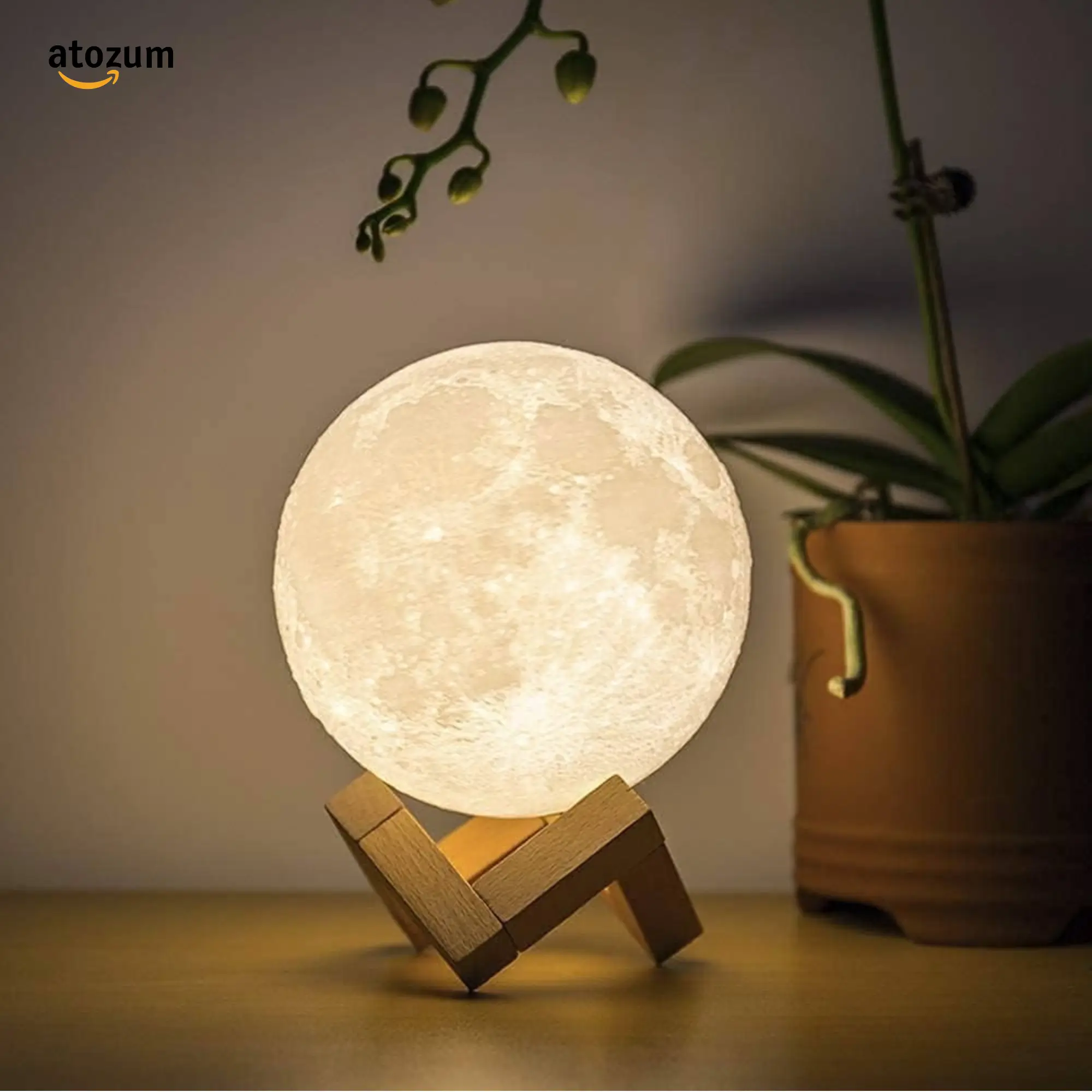 3D Moon Lamp with Remote Control & Wooden Stand - Image 2
