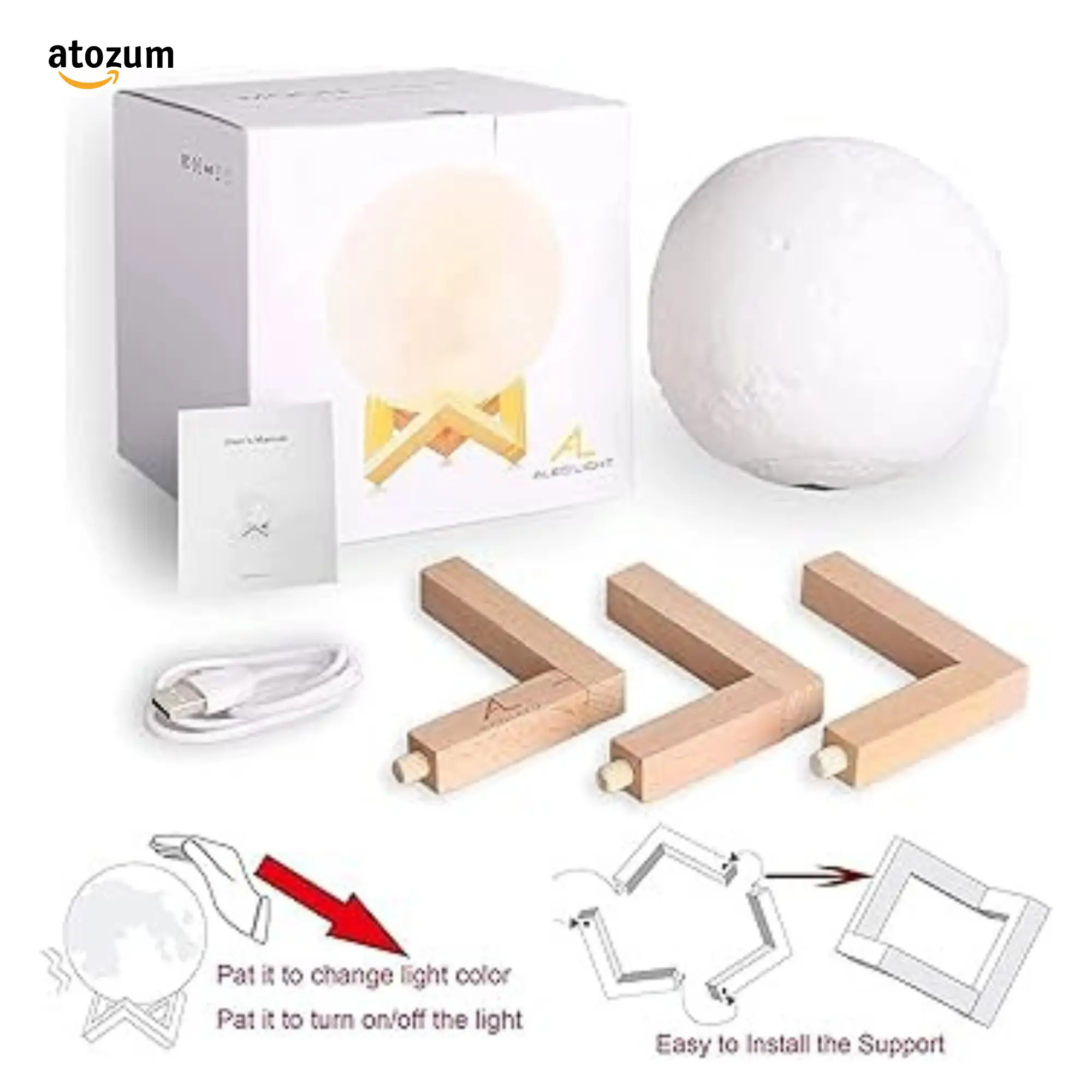 3D Moon Lamp with Remote Control & Wooden Stand - Image 7