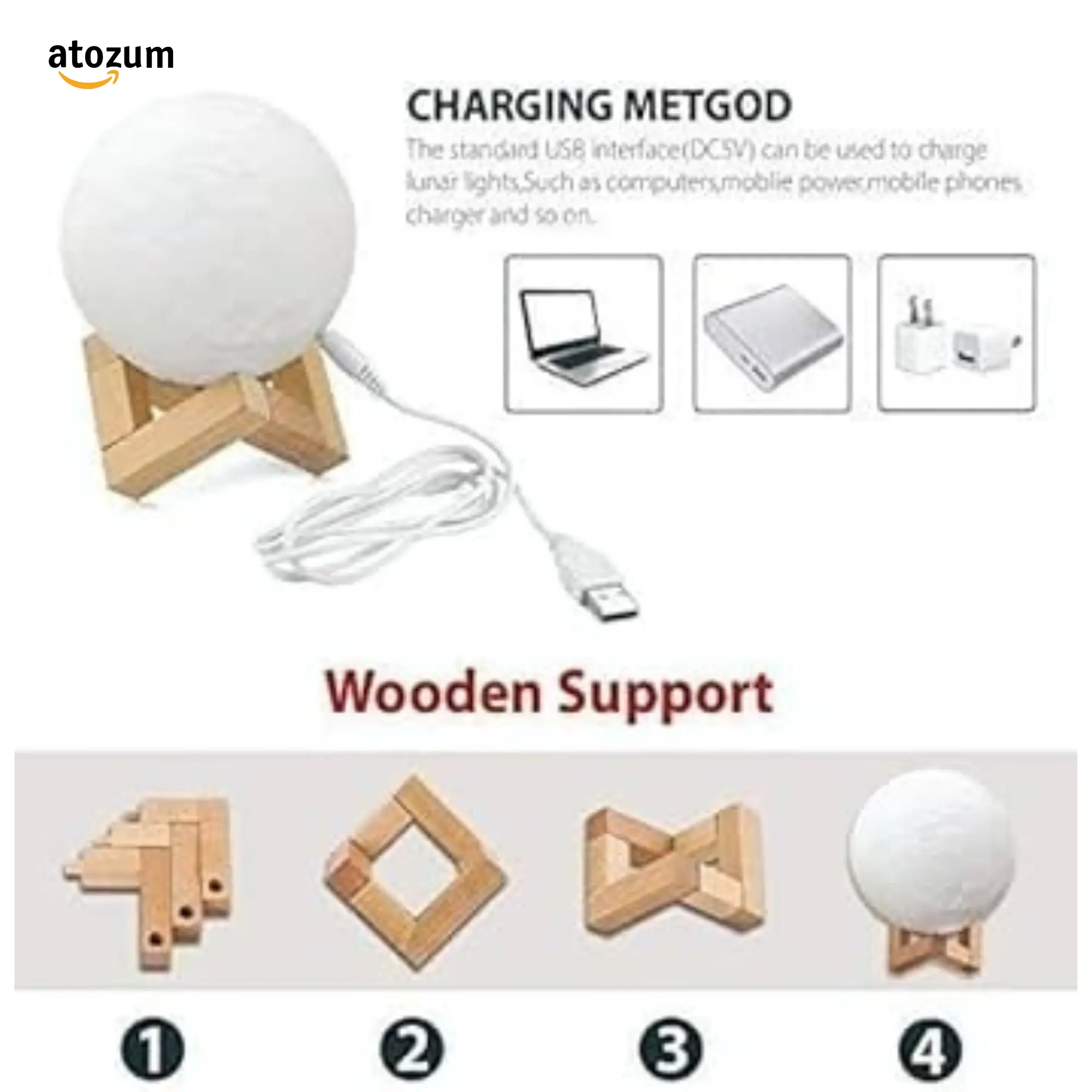 3D Moon Lamp with Remote Control & Wooden Stand - Image 6