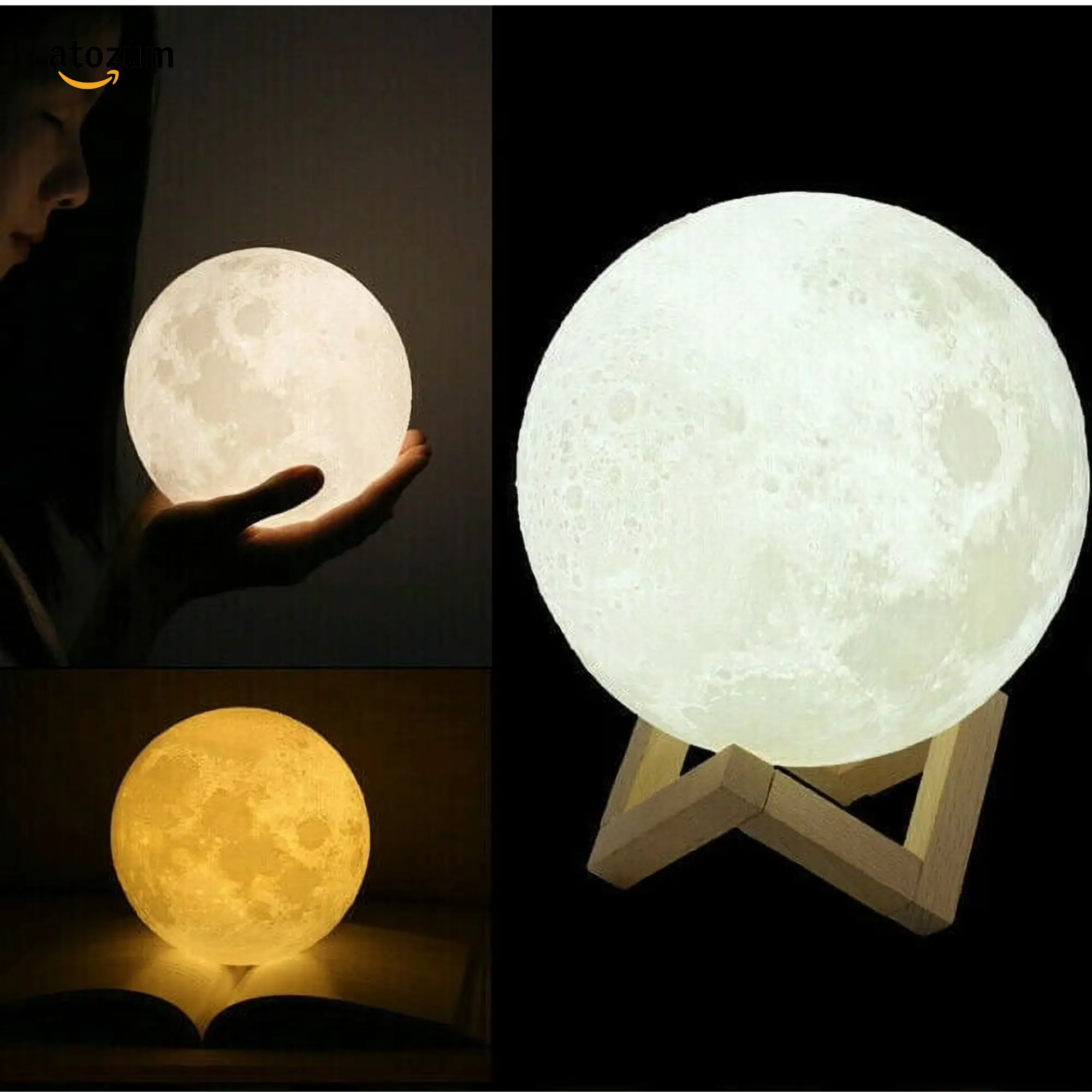 3D Moon Lamp with Remote Control & Wooden Stand - Image 3
