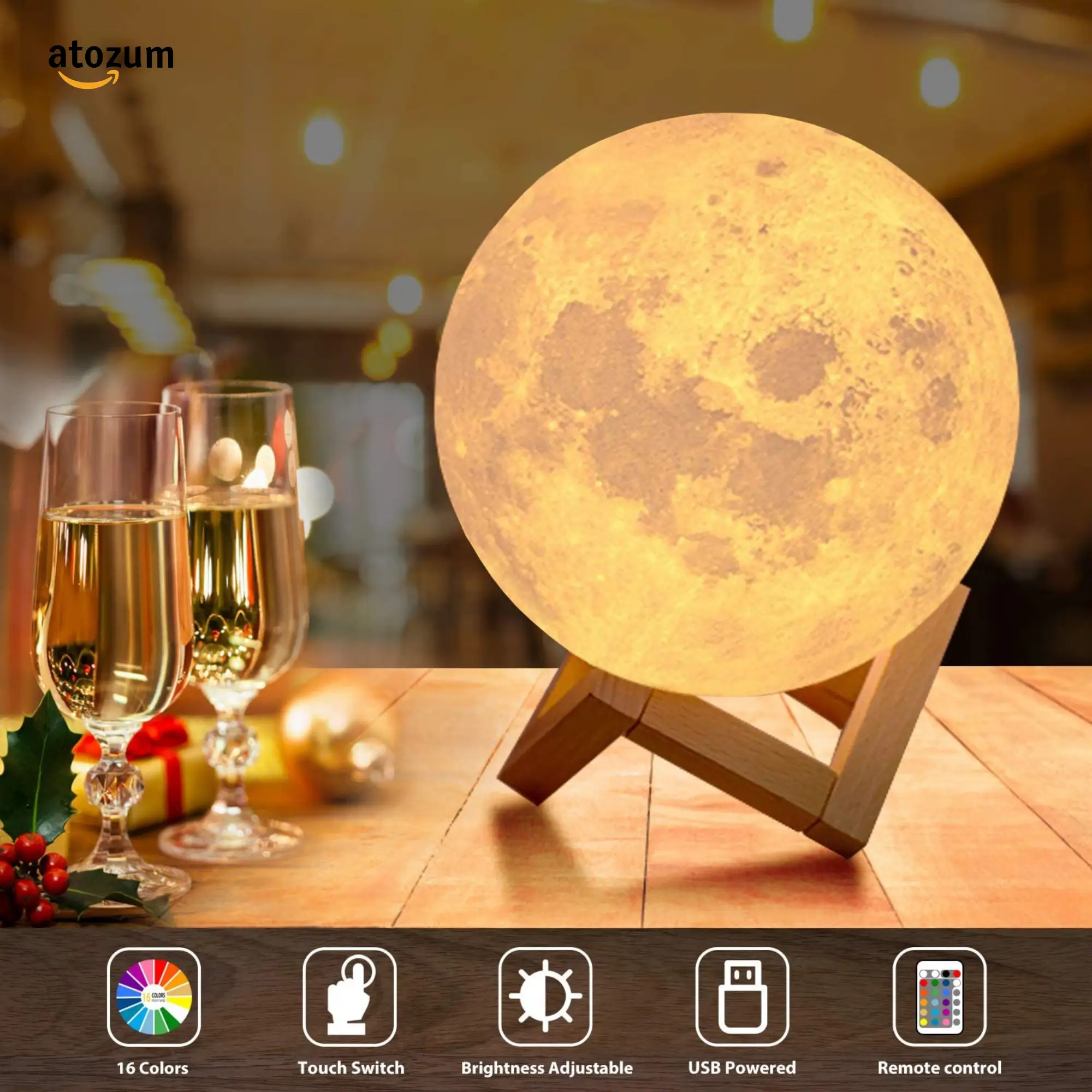 3D Moon Lamp with Remote Control & Wooden Stand - Image 5