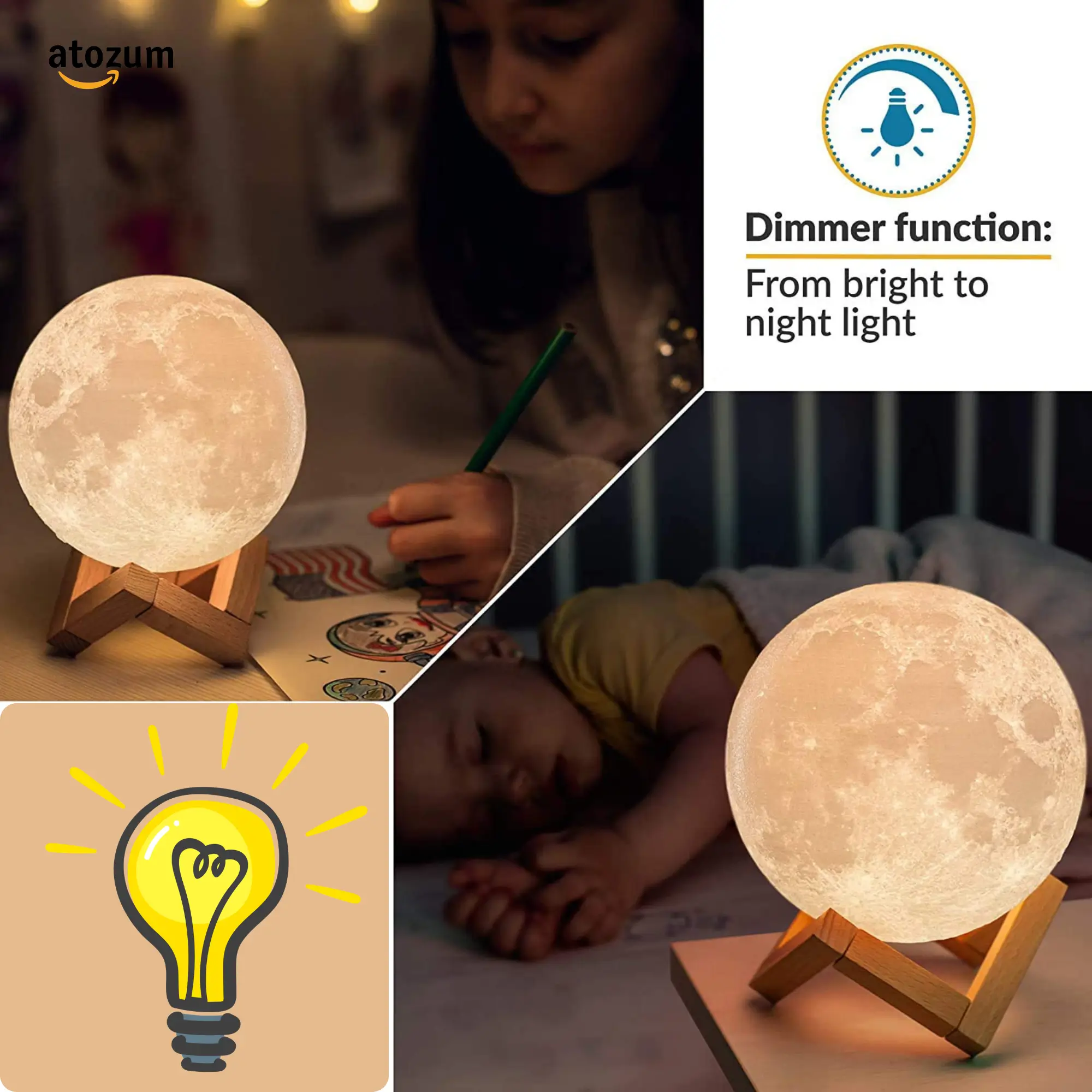 3D Moon Lamp with Remote Control & Wooden Stand