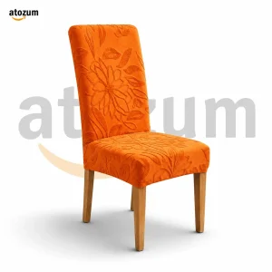 Premium Fujian Jacquard Dining Chair Cover - Orenge Flower | 250 GSM Ultra Soft Stretch Fabric | Atozum