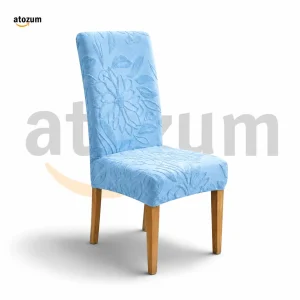 Premium Fujian Jacquard Dining Chair Cover - Sky Blue Flower | 250 GSM Ultra Soft Stretch Fabric | Atozum