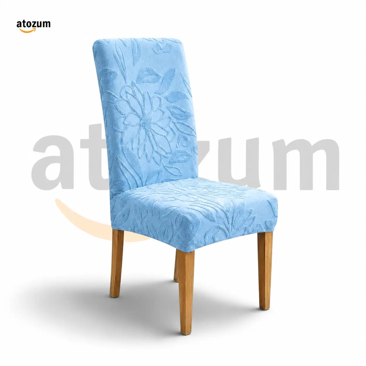 Premium Fujian Jacquard Dining Chair Cover - Sky Blue Flower | 250 GSM Ultra Soft Stretch Fabric | Atozum