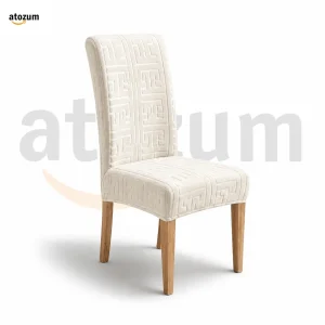 Premium Fujian Jacquard Dining Chair Cover - Off Whight Puzzle | 250 GSM Ultra Soft Stretch Fabric | Atozum