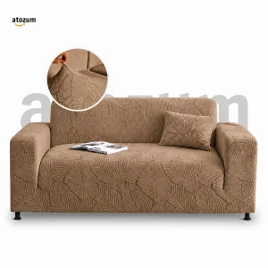 Coffe - Premium Fujian Jacquard Sofa Cover | Leaf Pattern