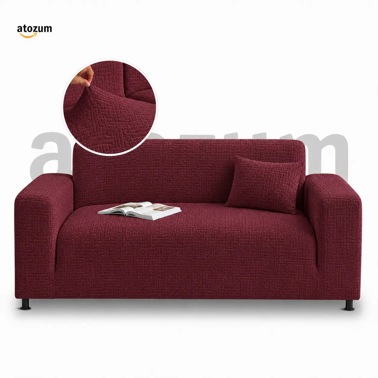 Maroon - Premium Fujian Jacquard Sofa Cover | Puzzle Pattern