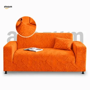 Orange - Premium Fujian Jacquard Sofa Cover | Leaf Pattern