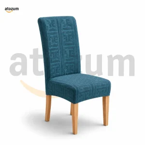 Premium Fujian Jacquard Dining Chair Cover - Sae Green Puzzle | 250 GSM Ultra Soft Stretch Fabric | Atozum