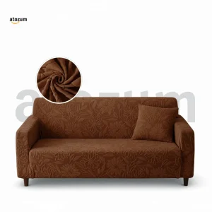 Coffe color - Premium Fujian Jacquard Sofa Cover | Flower Pattern