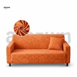 Orange - Premium Fujian Jacquard Sofa Cover | Flower Pattern