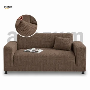 Coffe - Premium Fujian Jacquard Sofa Cover | Puzzle Pattern