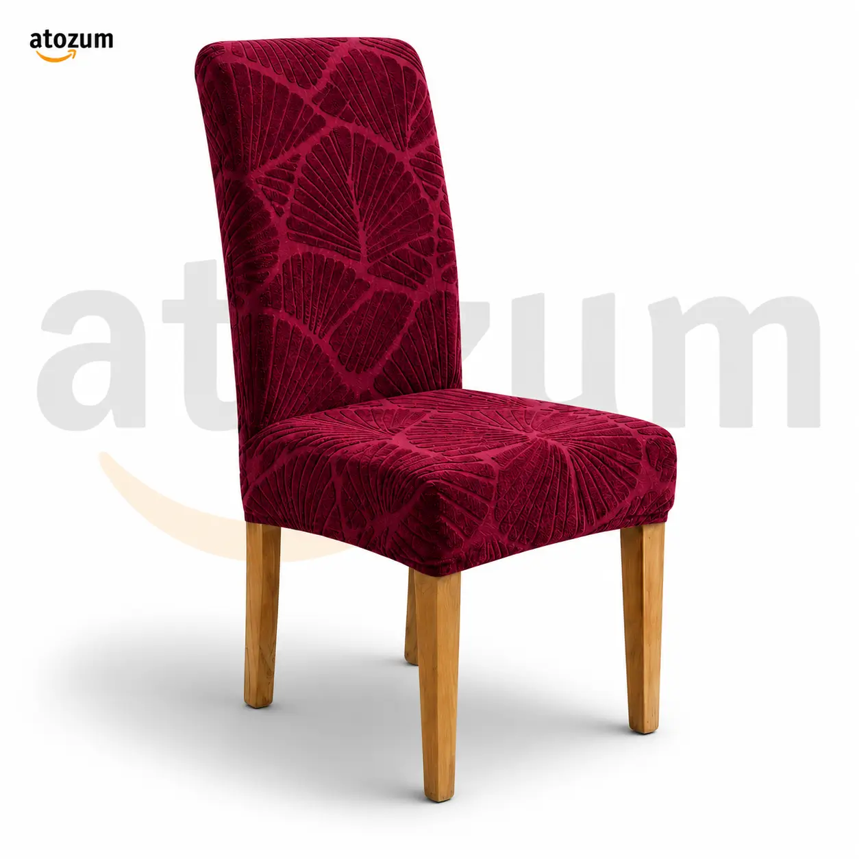 Premium Fujian Jacquard Dining Chair Cover - Maroon Leaf | 250 GSM Ultra Soft Stretch Fabric | Atozum
