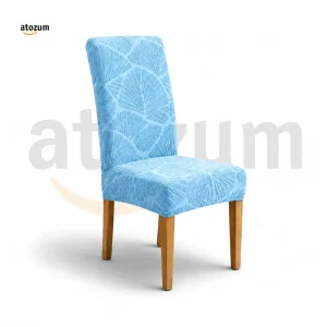 Premium Fujian Jacquard Dining Chair Cover - Sky Blue Leaf | 250 GSM Ultra Soft Stretch Fabric | Atozum