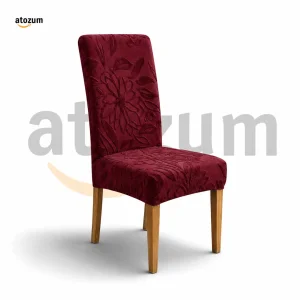 Premium Fujian Jacquard Dining Chair Cover - Maroon Flower | 250 GSM Ultra Soft Stretch Fabric | Atozum