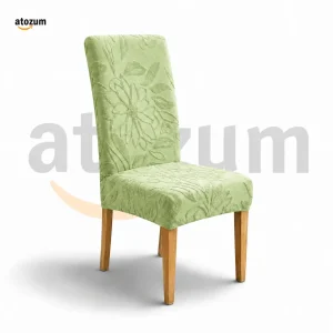 Premium Fujian Jacquard Dining Chair Cover - Green Flower | 250 GSM Ultra Soft Stretch Fabric | Atozum