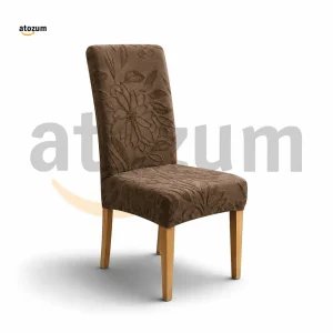 Premium Fujian Jacquard Dining Chair Cover - Coffe Flower | 250 GSM Ultra Soft Stretch Fabric | Atozum