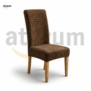 Premium Fujian Jacquard Dining Chair Cover - Coffe Puzzle | 250 GSM Ultra Soft Stretch Fabric | Atozum