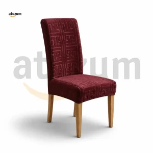 Premium Fujian Jacquard Dining Chair Cover - Maroon Puzzle | 250 GSM Ultra Soft Stretch Fabric | Atozum