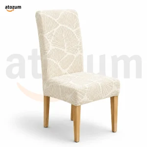 Premium Fujian Jacquard Dining Chair Cover - Off Whight Leaf | 250 GSM Ultra Soft Stretch Fabric | Atozum