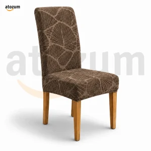 Premium Fujian Jacquard Dining Chair Cover - Coffe Leaf | 250 GSM Ultra Soft Stretch Fabric | Atozum
