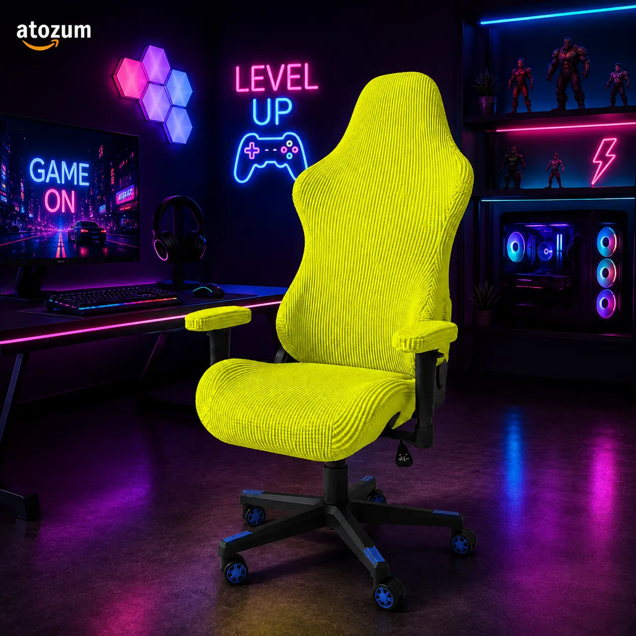 Honeycomb Gaming Chair Cover - Lemon | Custom Premium Gaming Chair Cover - Image 2