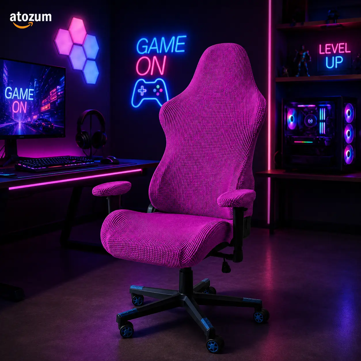 Honeycomb Gaming Chair Cover - Magenta | Custom Premium Gaming Chair Cover - Image 2