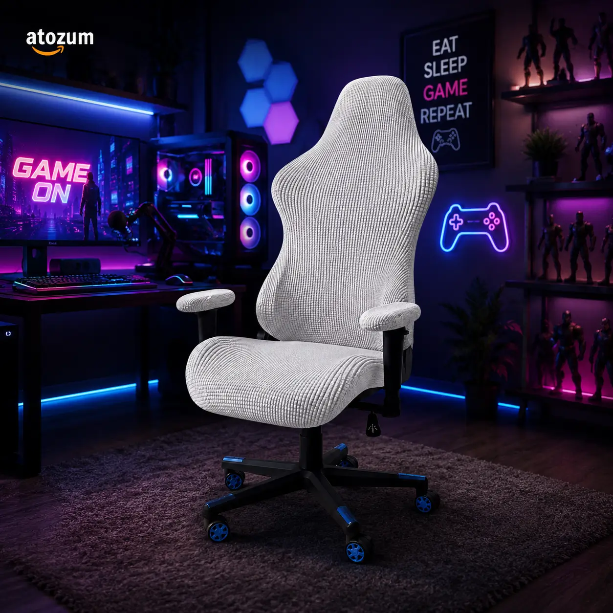 Honeycomb Gaming Chair Cover - Silver | Custom Premium Gaming Chair Cover - Image 2