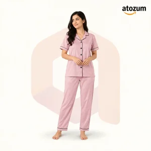 Women's Solid Colour Biscos Cotton Pajama Set | Baby Pink