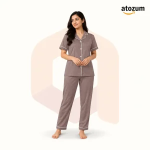 Women's Solid Colour Biscos Cotton Pajama Set | Cocoa Brown
