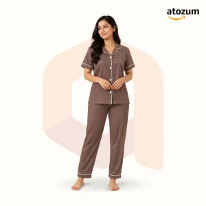 Women's Solid Colour Biscos Cotton Pajama Set | Deep Espresso