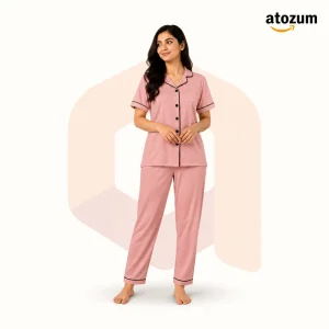 Women's Solid Colour Biscos Cotton Pajama Set | Doll Pink