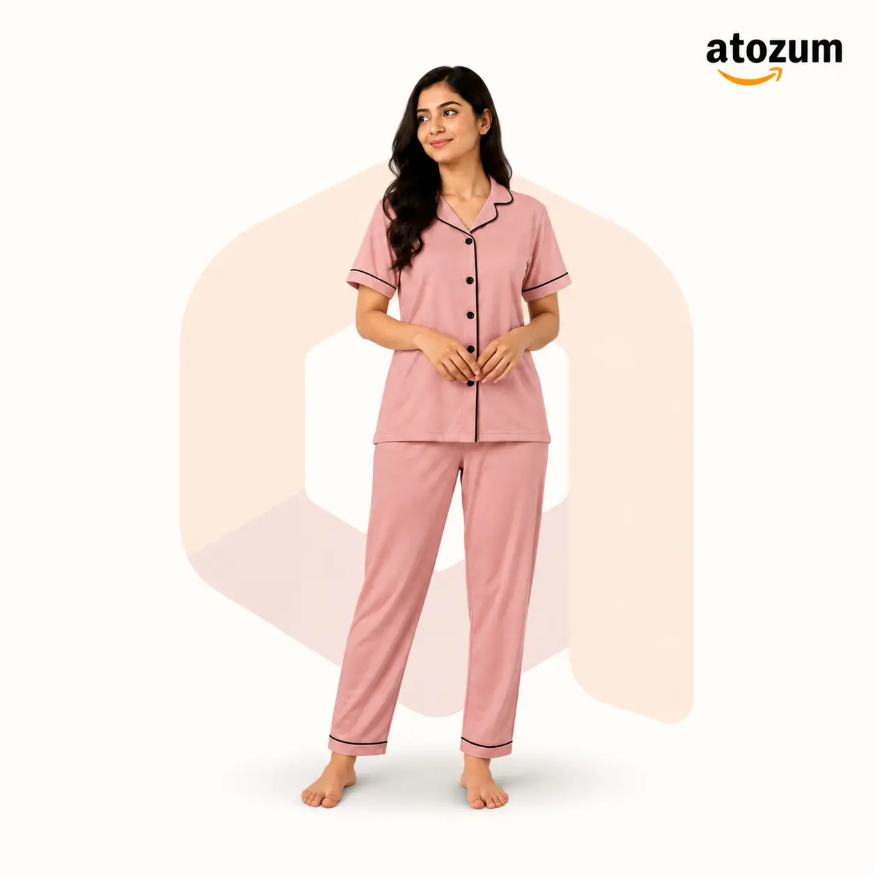Women's Solid Colour Biscos Cotton Pajama Set | Doll Pink